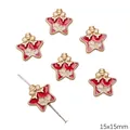 Red enamel star beads with gold bow and hole for DIY jewelry making 15x15mm - Wishing Bottle Style