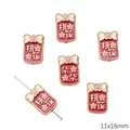 Red enamel koi fish beads 11x16mm for DIY bracelets with Chinese blessing characters - Peach Blossom Style