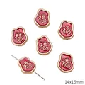 Red enamel koi bead with golden Fu character for DIY bracelet making, 14x16mm - Fu Character Style