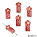 Red enamel lucky koi charm bead with gold Chinese characters for DIY jewelry making - Wealth Style