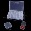 Clear plastic 28-grid jewelry storage box with blue buckles and 29.7x19.7x5.8cm size - Extended High Capacity Style (PBB053)