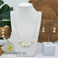 Parure de bijoux jasmin perle blanche avec collier bracelet et boucles d'oreilles - Jasmin Blanc Perle de Coquillage(HWNX9452-15)