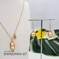 Parure bijoux perles hawaïenne avec collier pendentif pois orange et boucles - Style Orange (HWNX9904-7)
