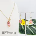 Parure tropicale avec collier et boucles d'oreilles en perles roses et doré - Style Rose (HWNX9904-8)