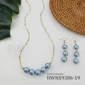 Set di gioielli dorati con collana e orecchini a goccia con perle finte blu opaco - Perla Blu Nebbia (HWNX9386-19)
