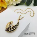 Vintage goldene Fischhaken Hai Totem Anhänger Halskette mit 23-Zoll-Gliederkette - Angelhaken Blumenmuster Stil (HWNX9473)