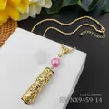 Detail van de boheemse gouden hanger met roze parel en een touwketting van 22+2,5 inch - Roze Parel Stijl (HWNX9459-14)