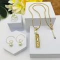 Ensemble de bijoux dorés 3 pièces avec perles vertes et cylindres creux sur socles - Style Perle Vert Clair (HWNX9703-3)