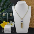Tropical style golden hollow pattern necklace and earrings set with dark shell pearls - Dark Iridescent Bead(HWNX9439-1)