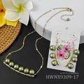 Vergulde sieradenset met olijfgroene parels op Aloha-displaykaart voor dames - Olijfgroen (HWNX9309-17)