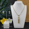 Close-up of golden tropical jewelry set with hollow details and 22+2.5 inch necklace - Green Pearl(HWNX9439-5)