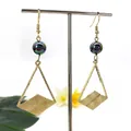 Geometric gold triangle drop earrings with iridescent pearl and hanging rhombus detail - Iridescent Purple Green(HWX150-1)