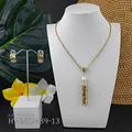 Detail view of tropical hollow flower jewelry set with pearls and necklace length info - White Pearl(HWNX9439-13)