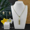 Tropical gold jewelry set with turtle shell hollow pattern necklace and earrings - Pale Green Bead(HWNX9439-20)