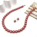Elegantes 12mm rosa Perlen-Halsketten- und Ohrring-Set mit vergoldetem Verschluss - Rose Pink (HWNX9179-8)
