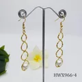 Elegant gold drop earrings with linked circles, hammered texture, and white pearls - White
