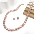 Elegantes Schmuckset mit 12mm rosa Perlenkette und passenden Perlenohrsteckern für Damen - Rosa (HWNX9179-6)