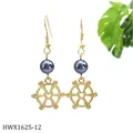 Gold hook earrings with dark grey pearl and heart rudder pendant in minimalist style - Rudder Heart Style (HWX1625)