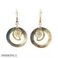 Detail of gold shell drop earrings featuring a spiral snail motif and large hoop design - Spiral Snail Style (HWB4291-2)