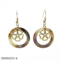 Detail view of gold shell earrings featuring a hollow flower charm and natural textures - Hollow Five-Petal Flower Style (HWB4291-4)