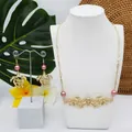 Parure de bijoux hawaïens avec pendentifs tortue, fleurs et perles roses - Style Perle Rose Rose