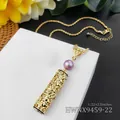 Vintage boheemse gouden ketting met bloemengravure, paarse kraal en gedraaide ketting - Paarse Parel Stijl (HWNX9459-22)