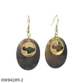 Tropical style golden sea turtle earrings with iridescent oval black shell inlays - Sea Turtle and Map Style (HWB4289-2)