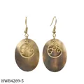 Golden scroll earrings with natural dark oval shell pendants for a tropical style - Round Hollow Scroll Style (HWB4289-5)