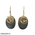 Golden mermaid earrings with tropical oval black shell charms for a beach style look - Mermaid Silhouette Style (HWB4289-8)