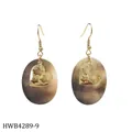 Tropical oval black shell earrings with gold heart and sea turtle design details - Three Turtles and Heart Style (HWB4289-9)