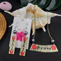 Polynesische Samoa sieradenset met hibiscus bloem oorbellen en ketting met zwarte parels - Samoa Stijl (HWNX9328)