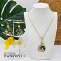 Detailed set display with pearl waves pattern and necklace length measurements shown - Olive Green Pearl Style (HWNX9691-5)
