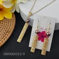 Detailed engraving on gold-plated bar pendant with dark purple pearl accents for women - Dark Purple Style (HWNX9315-9)