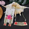 Gouden sieradenset met Tonga hibiscus hanger, zwarte parels en bijpassende oorbellen - Tonga Stijl (HWNX9329)