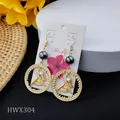 Vintage Samoan pattern gold earrings with grey shell pearl and island charm - Island Human Relief Round Style (HWX304)