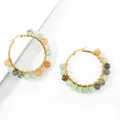 Bohemian gold hoop earrings with colorful natural stones and wire-wrapped beads - Green Crystal