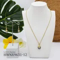 Elegant gold jewelry set featuring dark grey pearls with spiral metal accents - Dark Gray Style (HWNX9631-12)