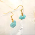 Detail of natural turquoise raw stone earrings with gold stainless steel hooks - Turquoise Gold