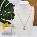 Golden shell pearl jewelry set with reddish-brown pearls in spiral wrap design - Reddish Brown Style (HWNX9631-9)