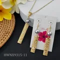 Hawaiian gold bar jewelry set with purple pearls and floral engraving for summer - Grey Purple Style (HWNX9315-11)