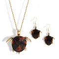 Vergoldetes Schildkröten-Schmuckset mit Harz-Halskette und passenden Ohrhängern - Schildpatt Marmor Schildkröte Halskette Und Ohrringe (HWNX9682-3)