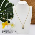 Goldschmuck-Set mit grünen Tropfenperlen und eleganten Ohrhängern für Damen - Grüner Stil (HWNX9631-17)