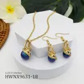 Schmuckset mit vergoldeter Kette und lila verlaufenden Perlenanhängern 22.5 Zoll - Blau-Violetter Stil (HWNX9631-18)