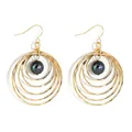 Minimalist gold tiered hoop earrings with iridescent black pearl drop for women - Gold with Iridescent Dark Artificial Pearl (HWX1467-1)