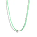 Detail shot of light green faceted crystal beads and large white faux pearl on choker - Green Beads White Shell Pearl (Style 5)