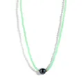 Detail of beaded choker necklace featuring green faceted beads and iridescent pearl charm - Green Beads Iridescent Black Shell Pearl (Style 6)
