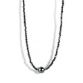 Detail of beaded choker with faceted black beads and a large grey pearl center - Black Beads Dark Gray Shell Pearl (Style 9)