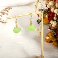 Minimalist light green natural raw crystal earrings with gold stainless steel hooks - Green Agate