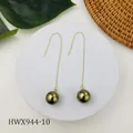 Orecchini pendenti minimalisti in catena dorata con perle di madreperla verde oliva - Stile Verde Oliva Scuro (HWX944-10)