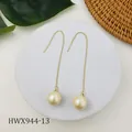 Orecchini a nappa lunga minimalisti in oro con delicate perle giallo pallido - Stile Giallo Chiaro (HWX944-13)